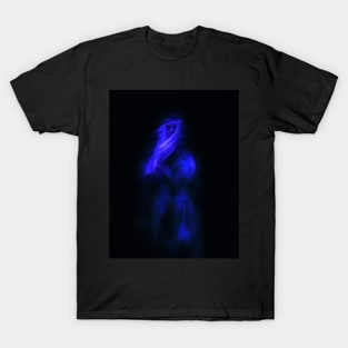 Beautiful girl, like in dream. Beautiful tufts of hair. Blue, dim. Dark. T-Shirt